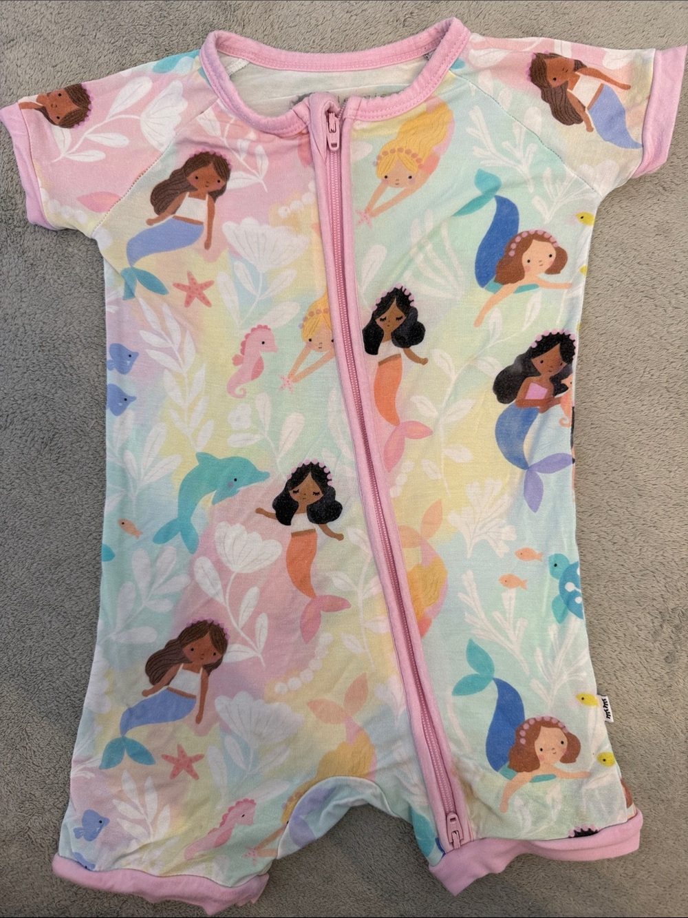 Little Sleepies Pastel Mermaid Short Sleeve Footie with Pink Trim